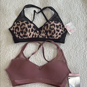 2 NEW Victoria's Secret Black & Leopard Print and brick Bralette Set